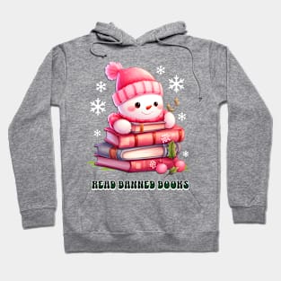 Read Banned Books LGBTQ Pride Christmas Pink Chibi Snowman Hoodie